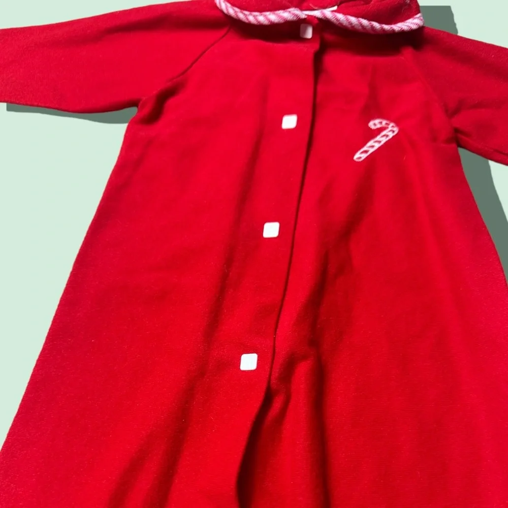 Vintage Baby Sears Red Candy Cane Fleece One Piece Holiday Pajamas